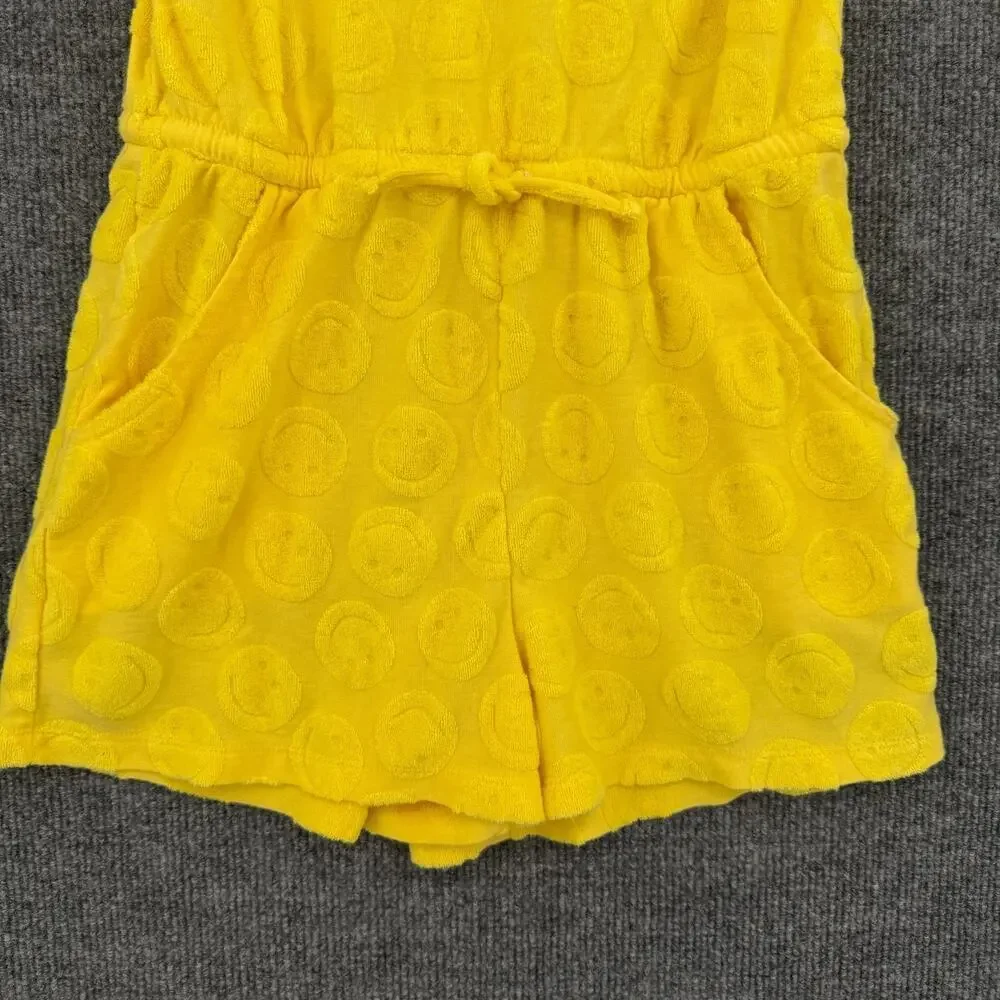 Old Navy Sleeveless Terry Cinched Waist Romper Girls 10-12 Yellow Smiley Face